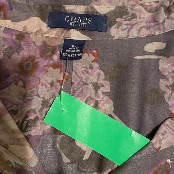 Chaps Size 3X Plum Print Casual Cotton Top - Picture 5 of 7